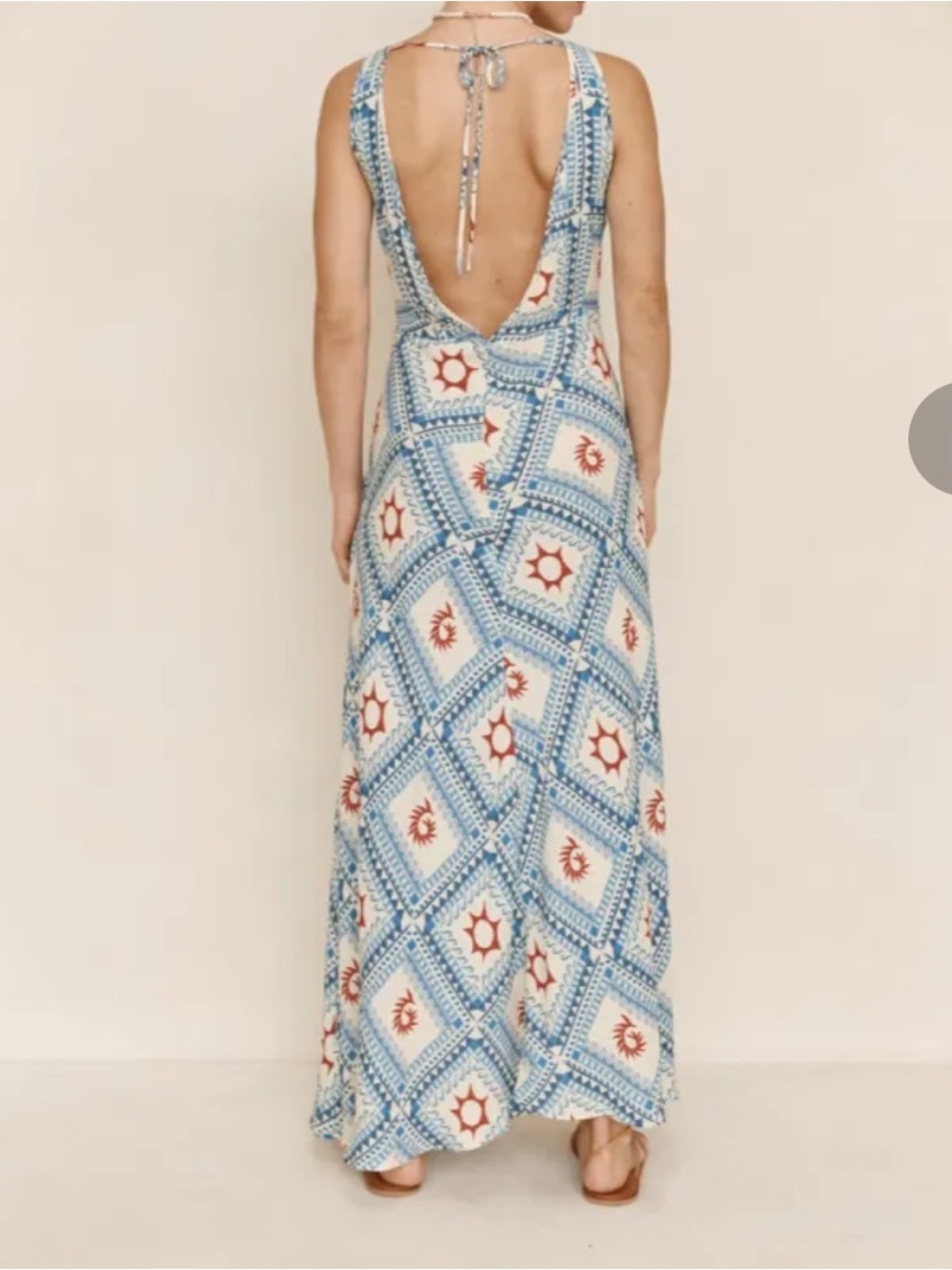 VRG GRL Sleeveless Blue & White V Neck Maxi Dress with Geometric Print - Picture 3 of 15